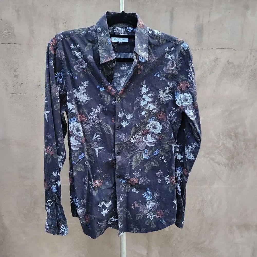 Hentsch man dark floral button down dress shirt